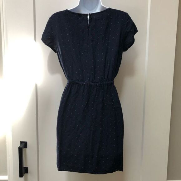 J.Crew cap sleeve navy pink polka dot dress tie waist and pockets woman’s size 0 - Picture 5 of 6